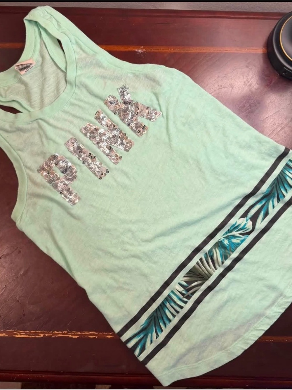 PINK Victoria's Secret Mint Green Sequin Logo Tank